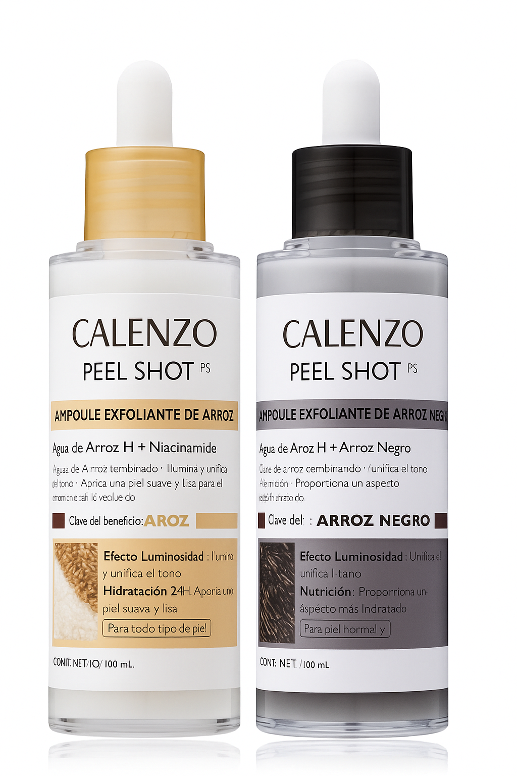 Dúo de Ampollas Exfoliantes de Arroz Peel Shot Glow de Calenzo