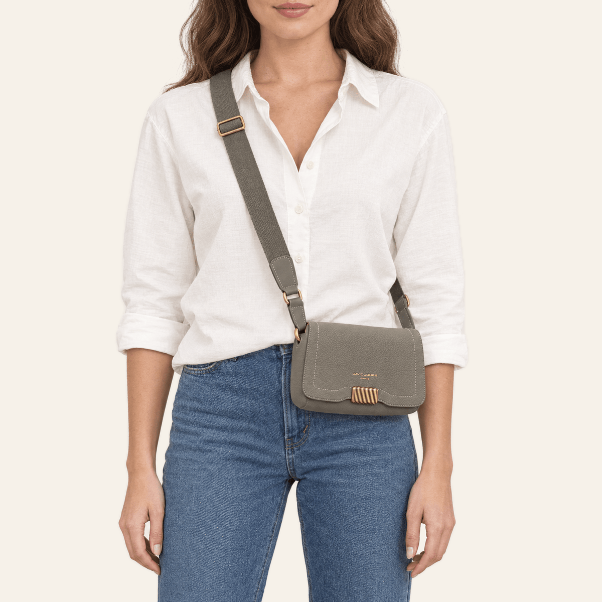 Goya · Bolso Bandolera con Cierre Dorado — Gris y Kaki - zapatos de mujer Calenzo