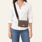 Goya · Bolso Bandolera con Cierre Dorado — Marrón y Taupe - zapatos de mujer Calenzo