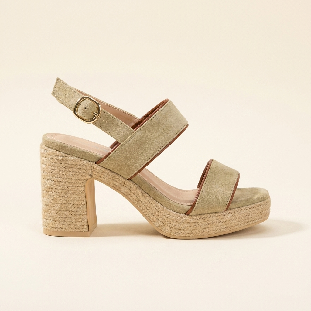Inés sandalia beige perfil con tacón de yute