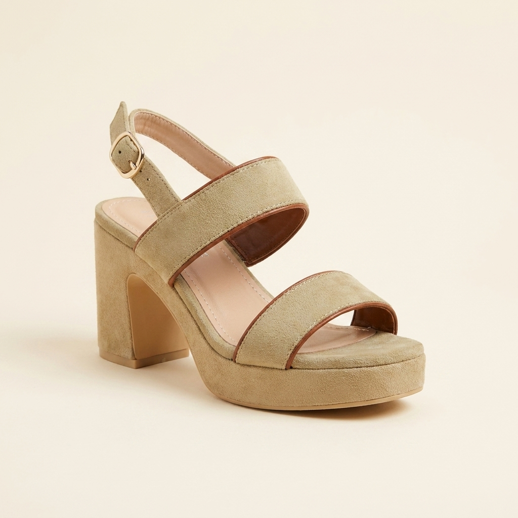 Inés sandalia beige vista frontal con tiras de ante