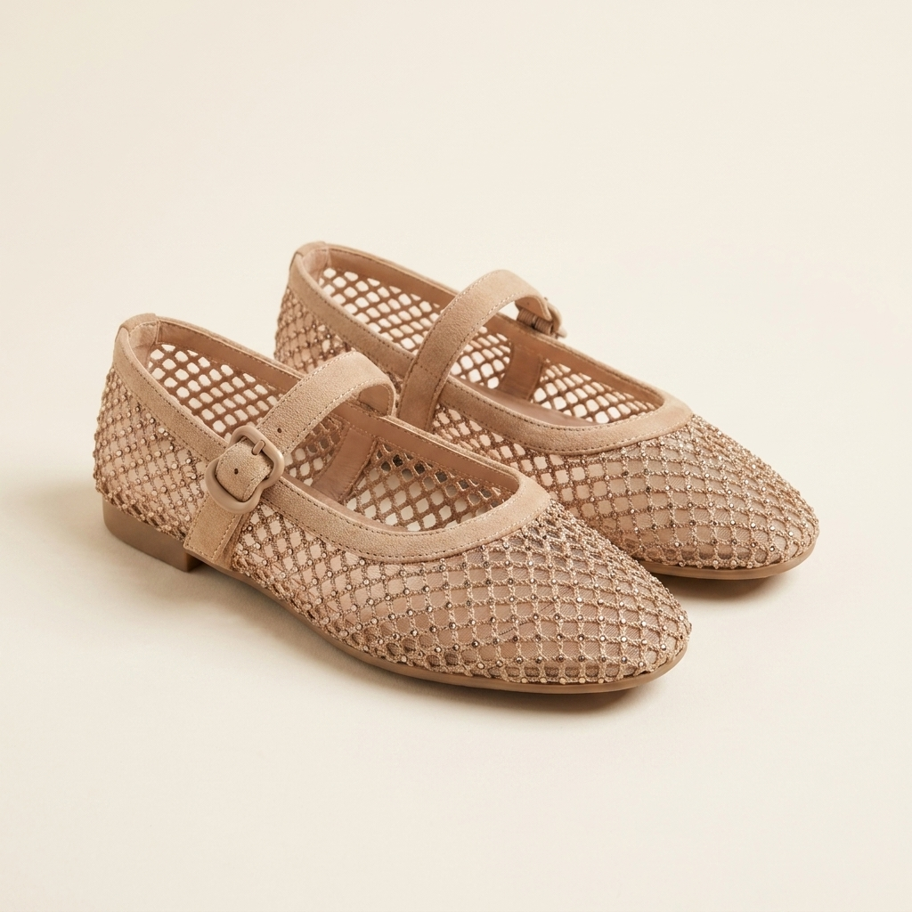 Paula bailarina malla strass en beige