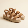 Nora sandalia plataforma yute camel, tres cuartos