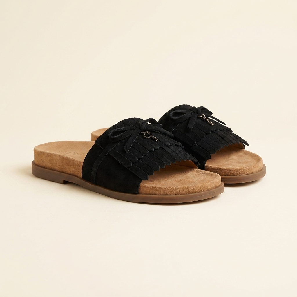 Vera slide ante con flecos en negro