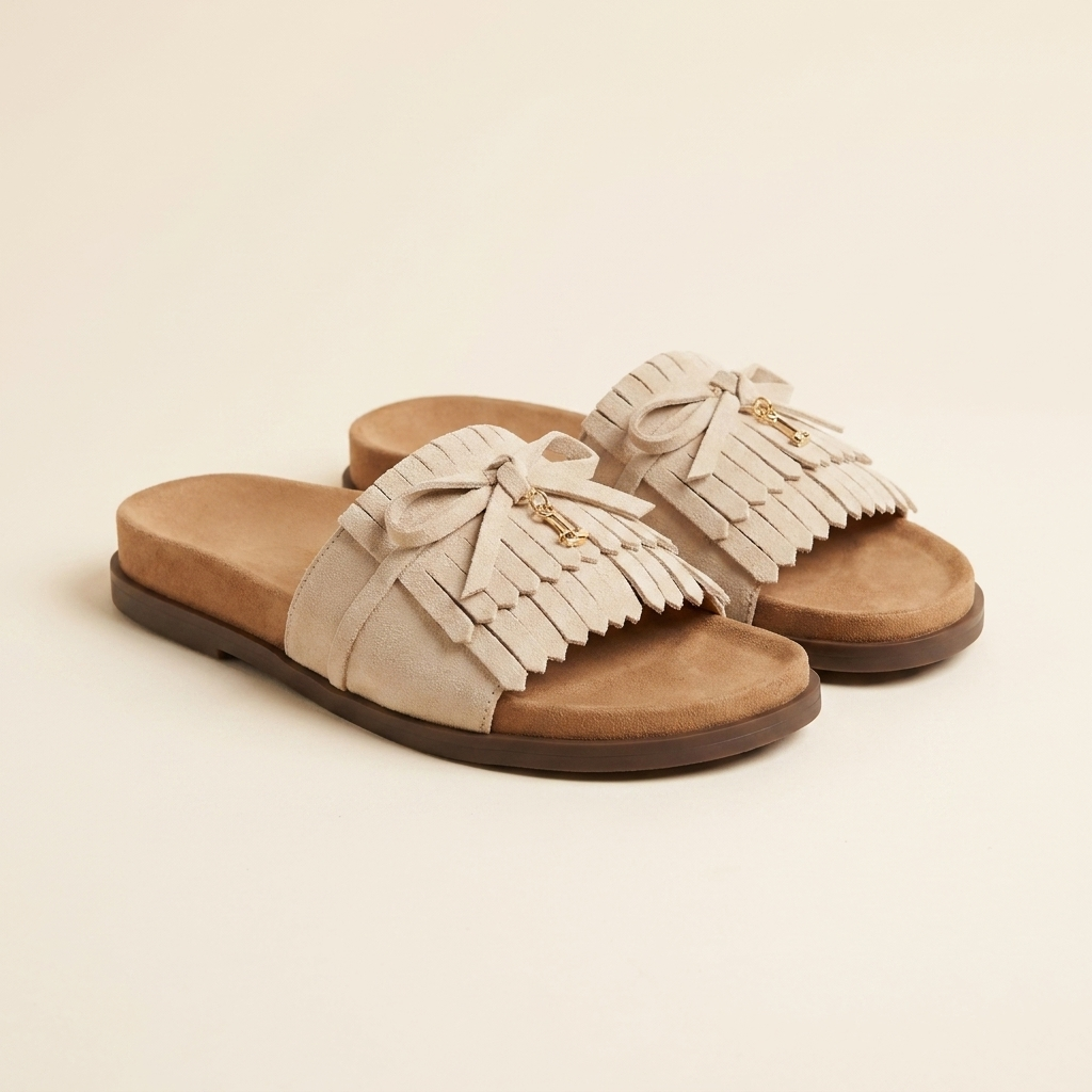 Vera slide ante con flecos en crema