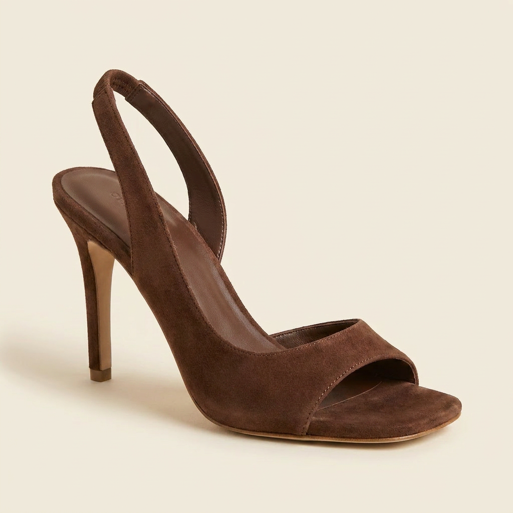 Slingback de tacón en ante marron chocolate