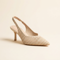 Slingback stiletto de rejilla beige - 3/4
