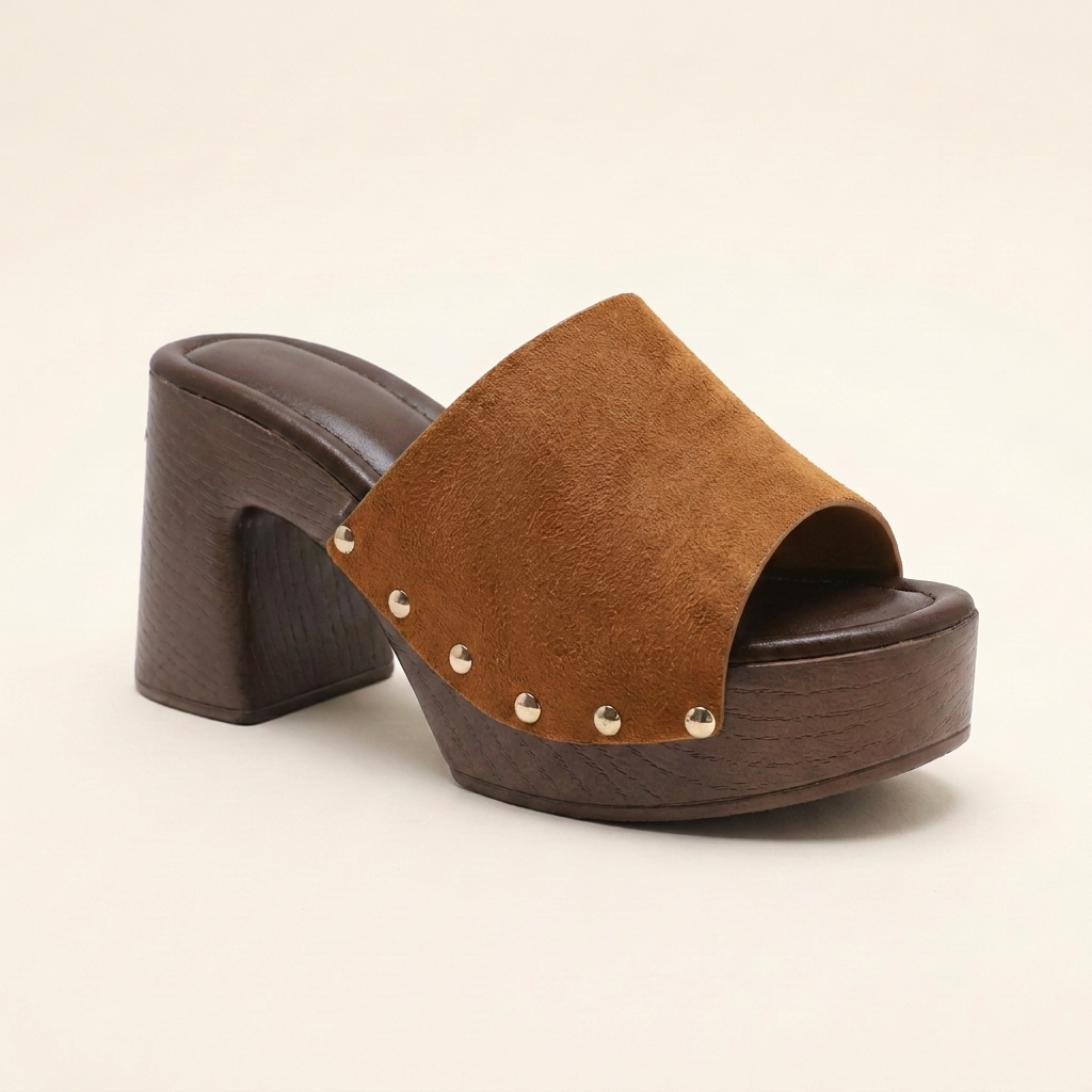 Zueco de tacón camel