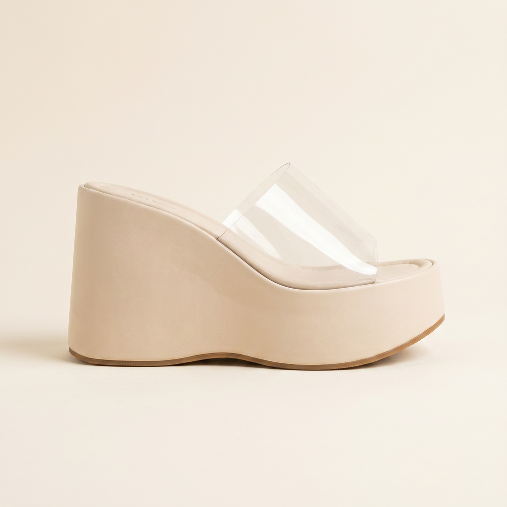 Cuna mule tira transparente beige - perfil
