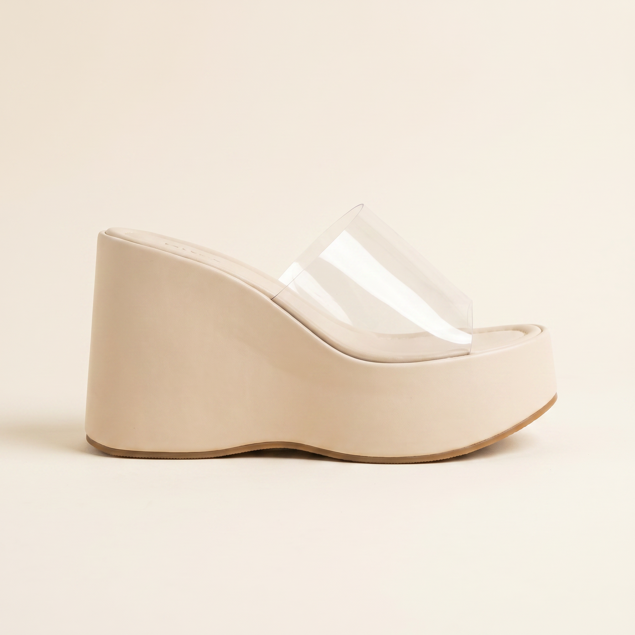 Cuna mule tira transparente beige - perfil
