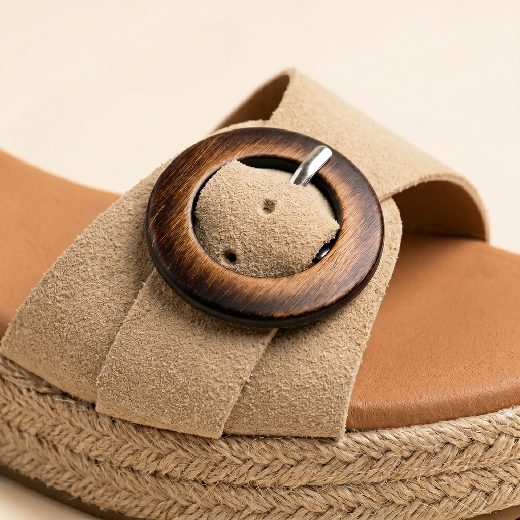 Detalle hebilla de madera y esparto