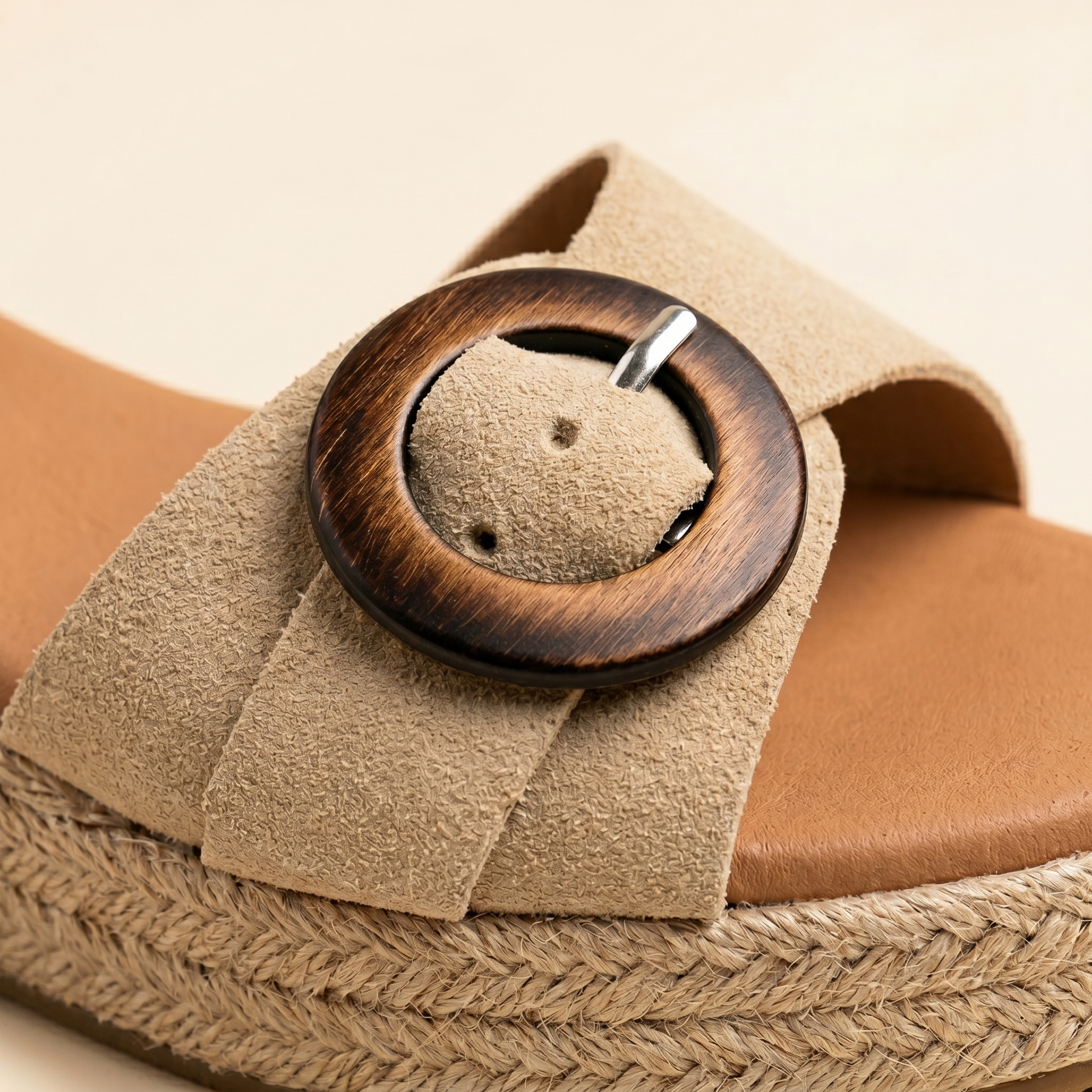 Detalle hebilla de madera y esparto