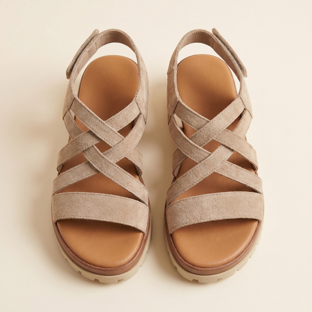 Sandalia tiras beige, vista cenital