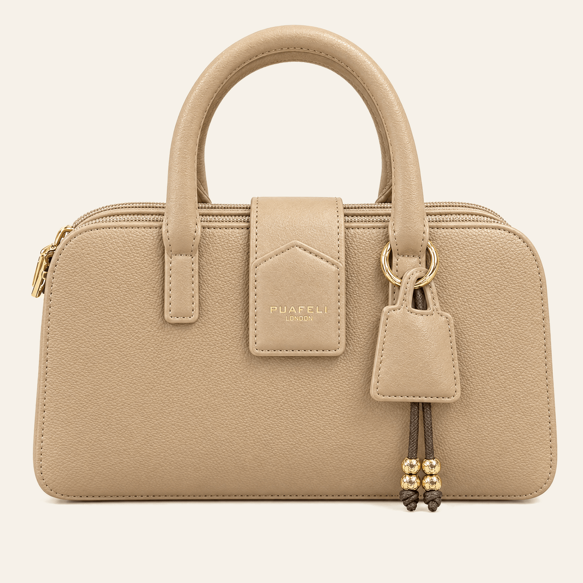 Ópera · Mini Bolso Estructurado con Dije — Beige Arena - zapatos de mujer Calenzo
