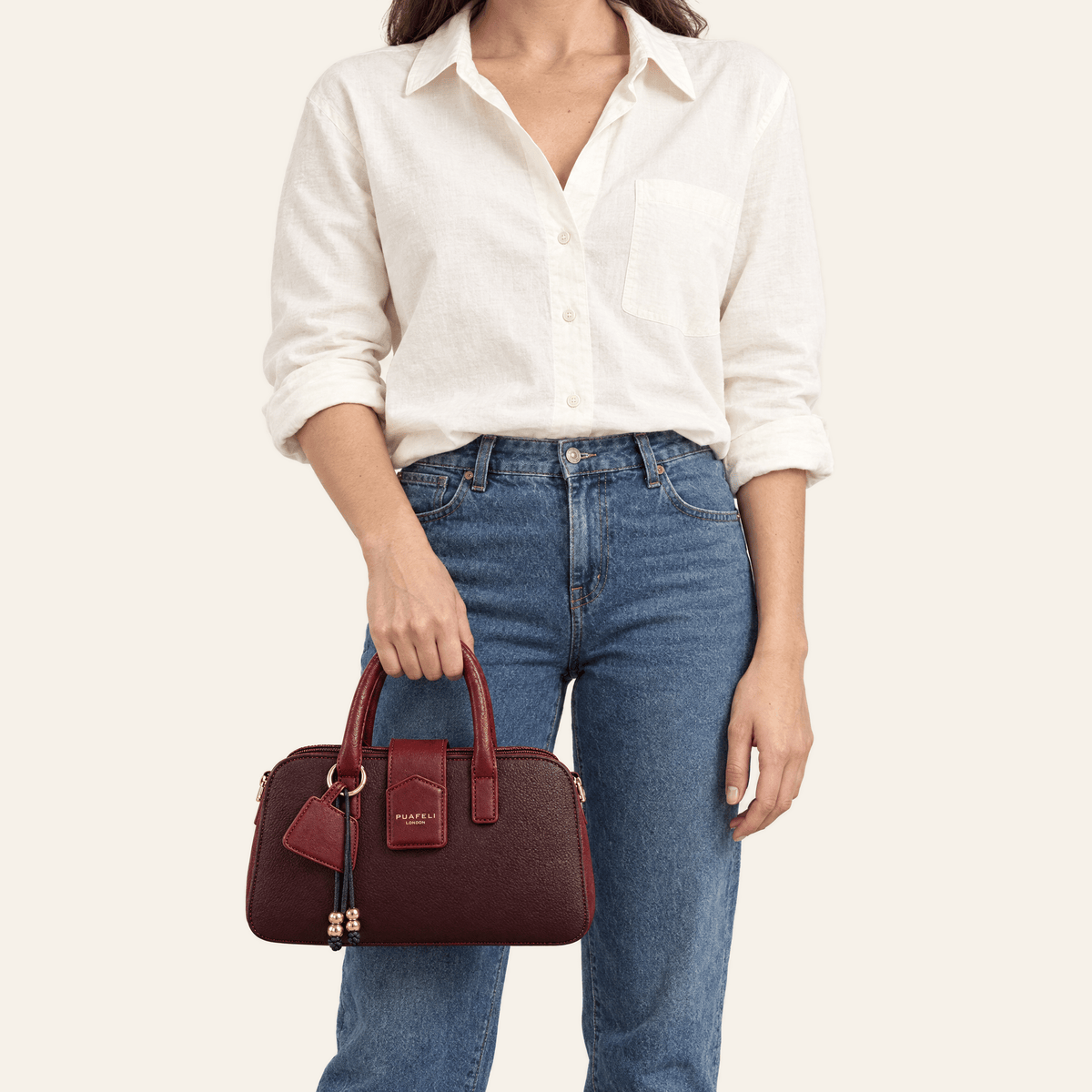 Ópera · Mini Bolso Estructurado con Dije — Burdeos - zapatos de mujer Calenzo