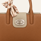 Salamanca · Bolso Estructurado con Foulard — Cognac y Beige - zapatos de mujer Calenzo
