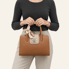 Salamanca · Bolso Estructurado con Foulard — Cognac y Beige - zapatos de mujer Calenzo