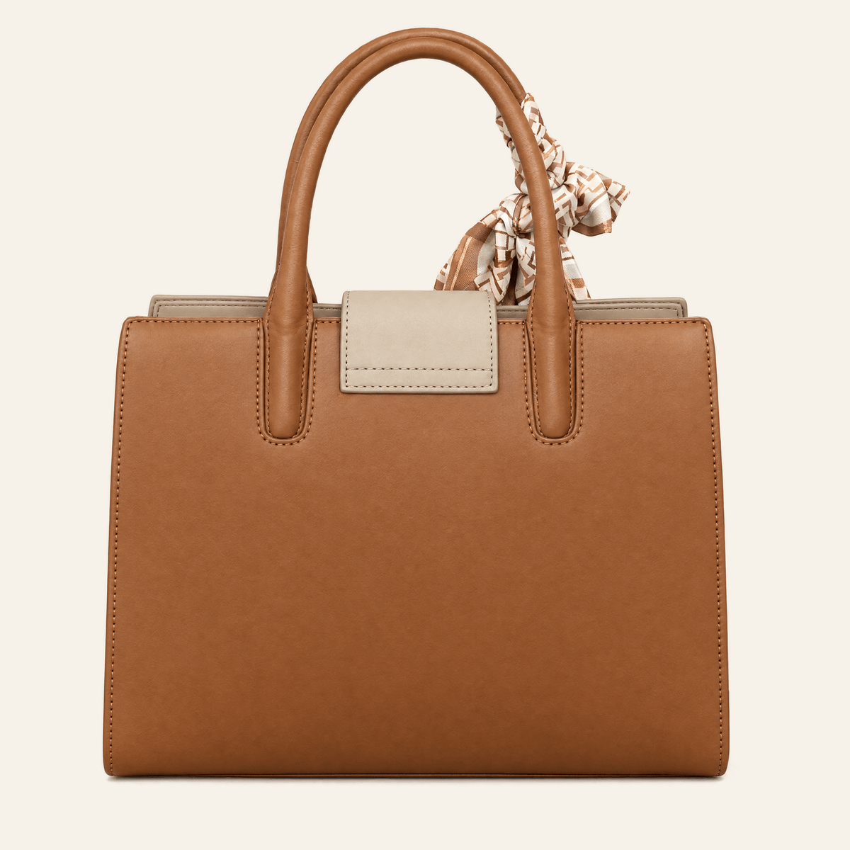 Salamanca · Bolso Estructurado con Foulard — Cognac y Beige - zapatos de mujer Calenzo