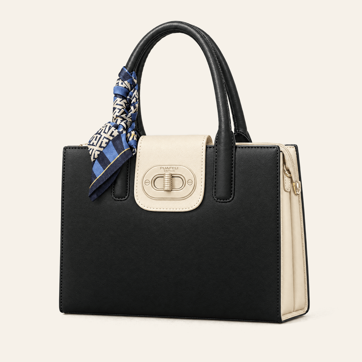 Salamanca · Bolso Estructurado con Foulard — Negro y Crema - zapatos de mujer Calenzo
