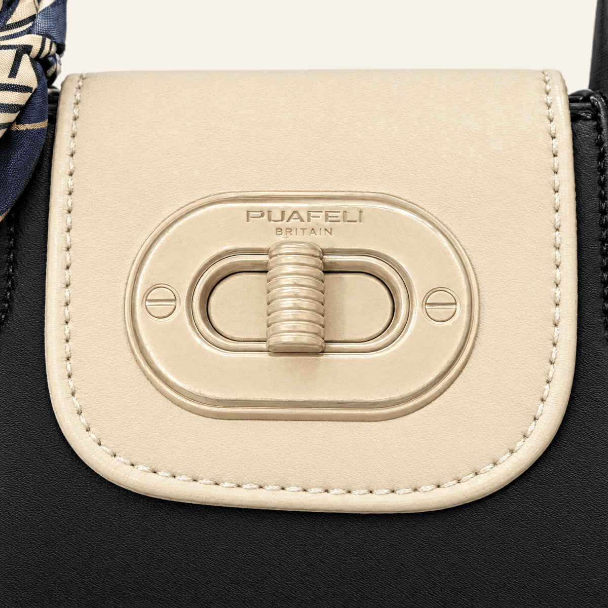 Salamanca · Bolso Estructurado con Foulard — Negro y Crema - zapatos de mujer Calenzo