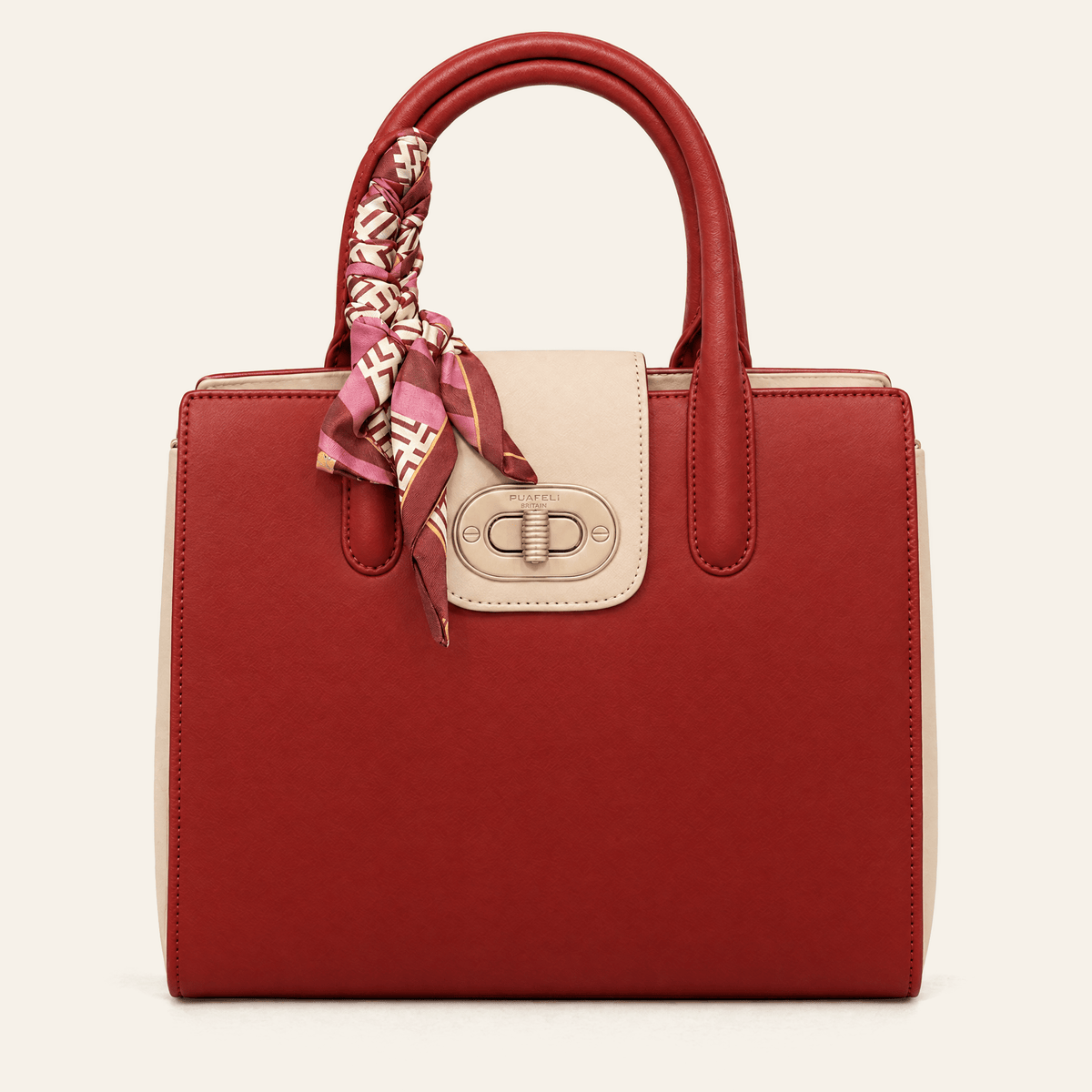 Salamanca · Bolso Estructurado con Foulard — Rojo y Beige - zapatos de mujer Calenzo