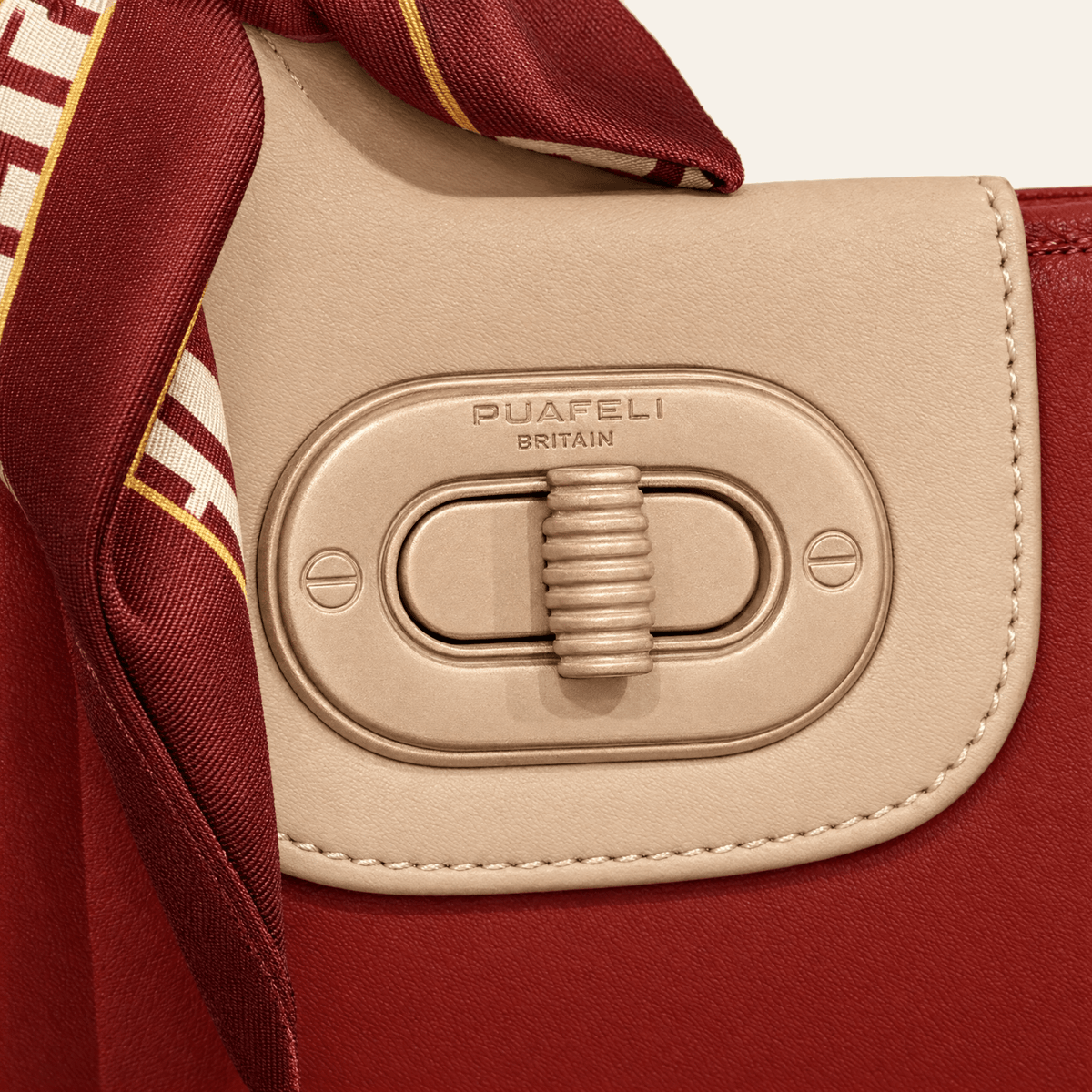 Salamanca · Bolso Estructurado con Foulard — Rojo y Beige - zapatos de mujer Calenzo