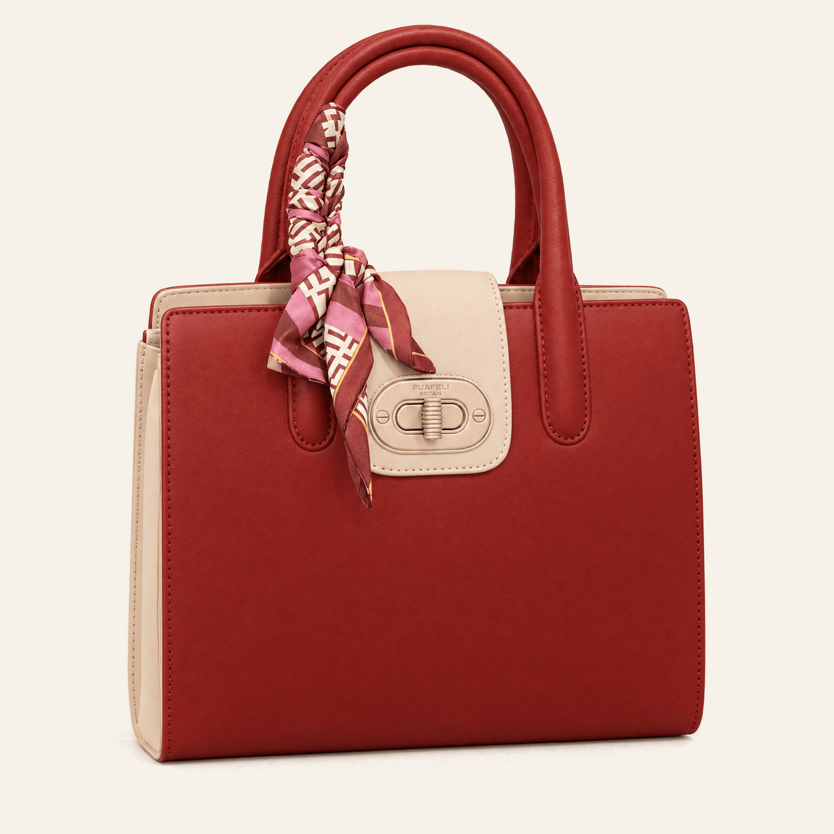 Salamanca · Bolso Estructurado con Foulard — Rojo y Beige - zapatos de mujer Calenzo