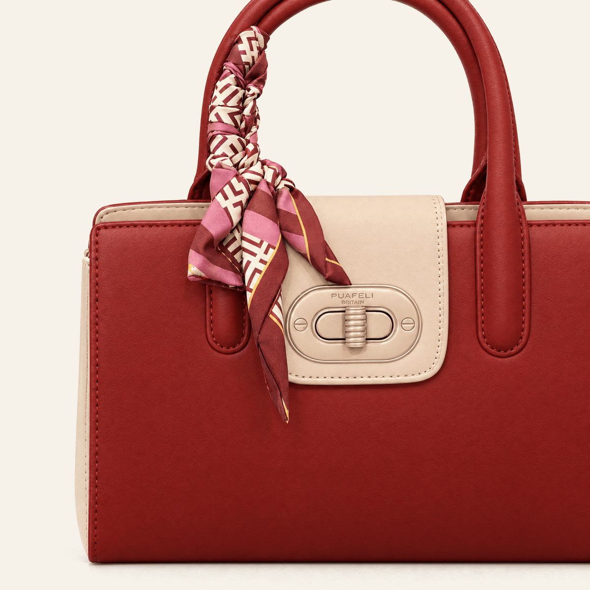 Salamanca · Bolso Estructurado con Foulard — Rojo y Beige - zapatos de mujer Calenzo