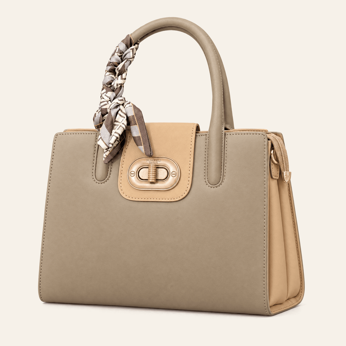 Salamanca · Bolso Estructurado con Foulard — Topo y Camel - zapatos de mujer Calenzo
