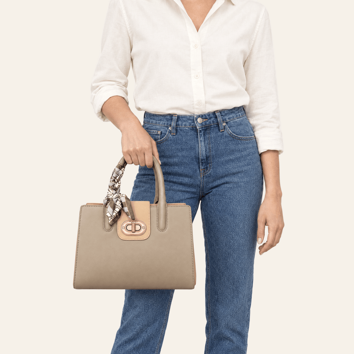Salamanca · Bolso Estructurado con Foulard — Topo y Camel - zapatos de mujer Calenzo