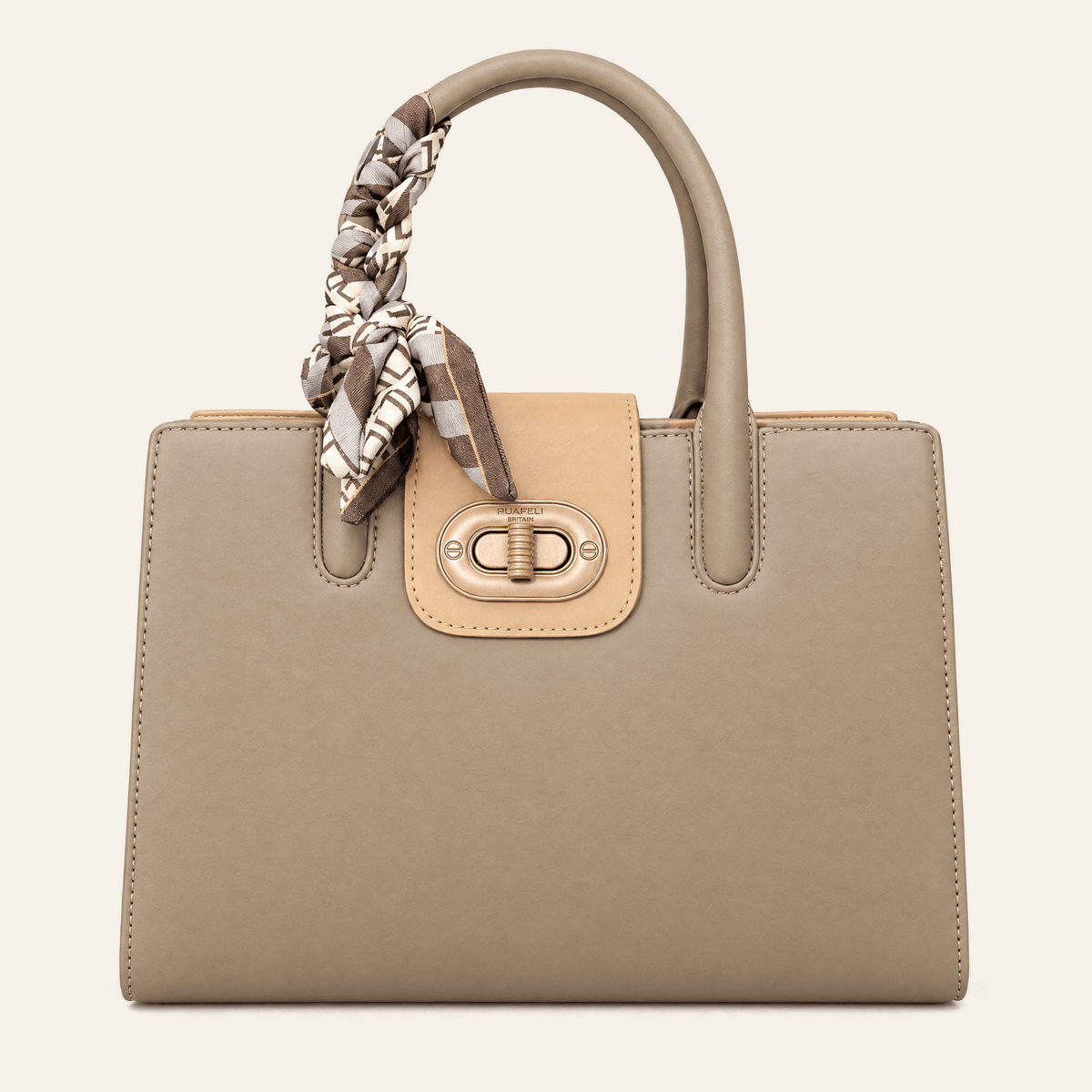 Salamanca · Bolso Estructurado con Foulard — Topo y Camel - zapatos de mujer Calenzo