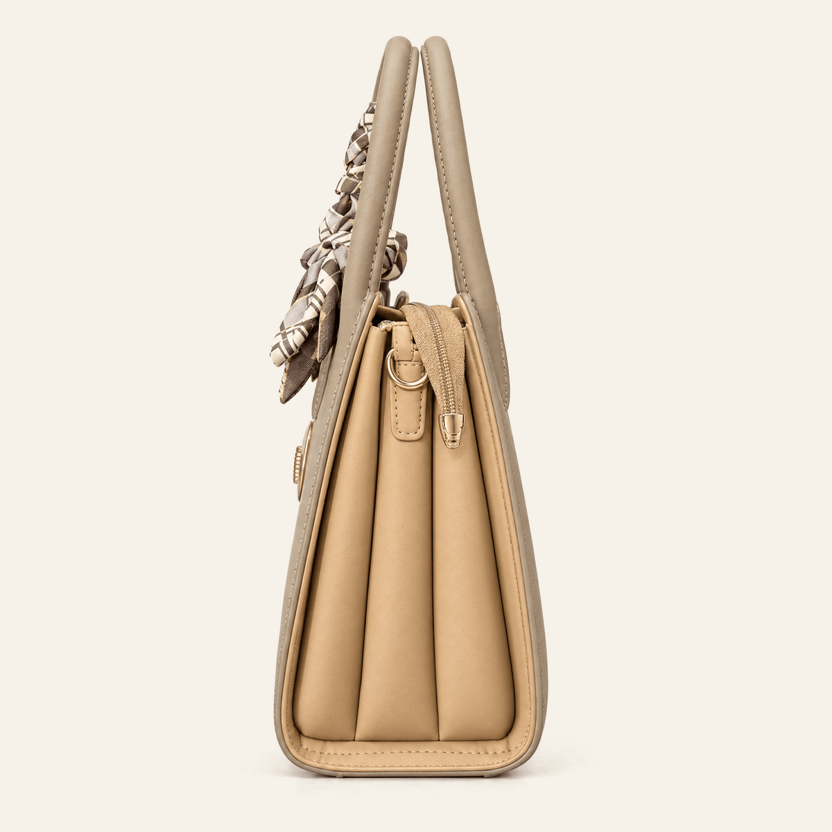 Salamanca · Bolso Estructurado con Foulard — Topo y Camel - zapatos de mujer Calenzo