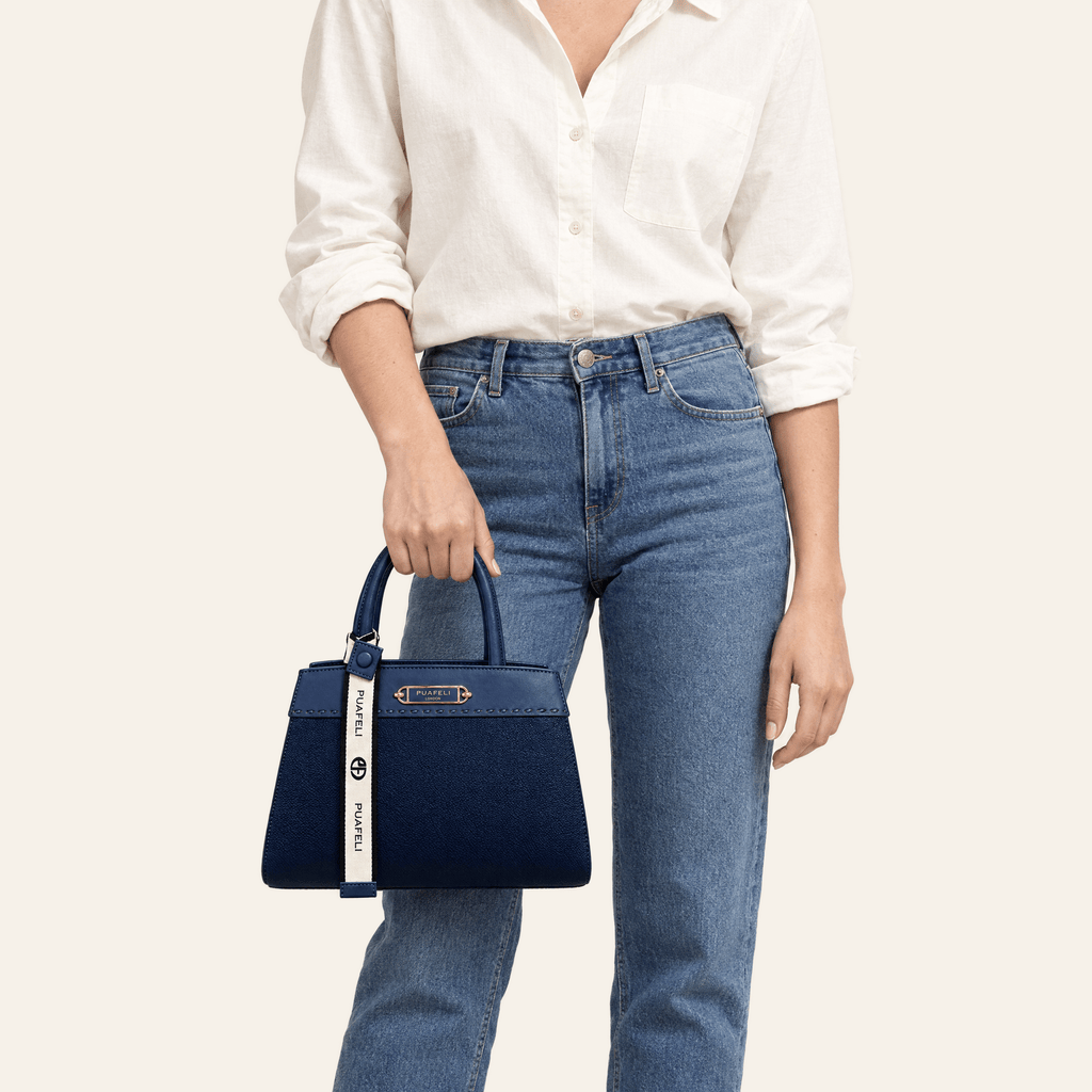Velázquez · Bolso Estructurado con Placa Dorada — Azul Marino - zapatos de mujer Calenzo