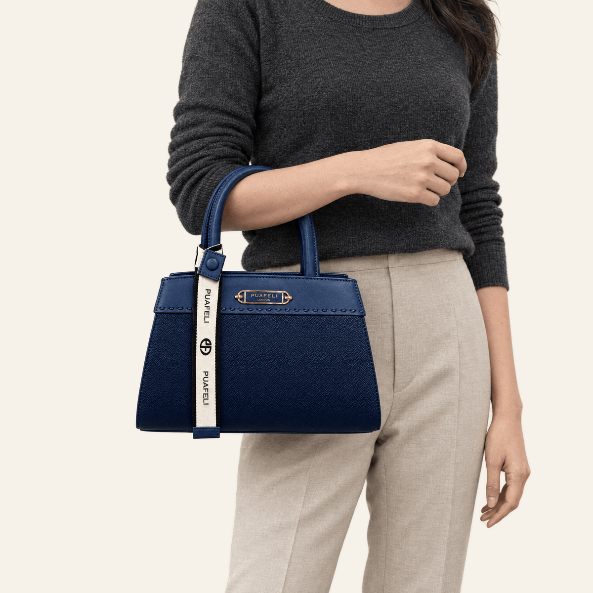 Velázquez · Bolso Estructurado con Placa Dorada — Azul Marino - zapatos de mujer Calenzo