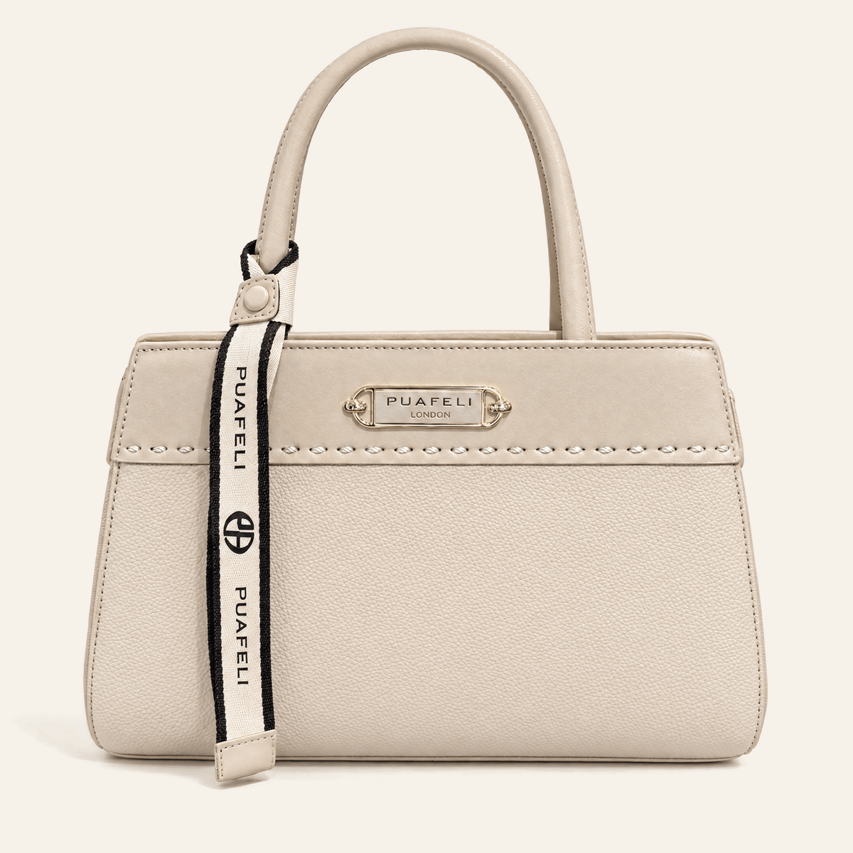 Velázquez · Bolso Estructurado con Placa Dorada — Beige Claro - zapatos de mujer Calenzo