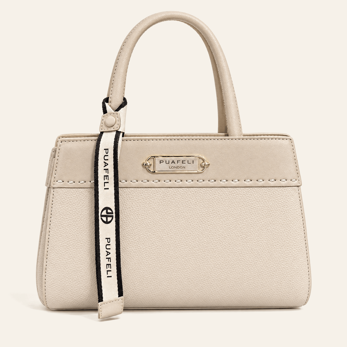 Velázquez · Bolso Estructurado con Placa Dorada — Beige Claro - zapatos de mujer Calenzo