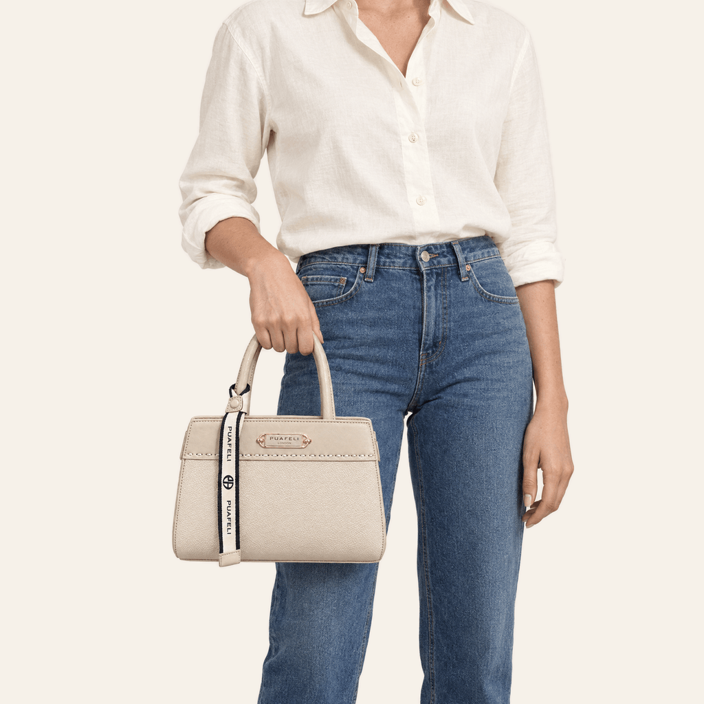 Velázquez · Bolso Estructurado con Placa Dorada — Beige Claro - zapatos de mujer Calenzo